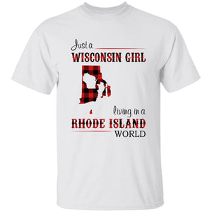 Just A Wisconsin Girl Living In A Rhode Island World T-shirt - T-shirt Born Live Plaid Red Teezalo