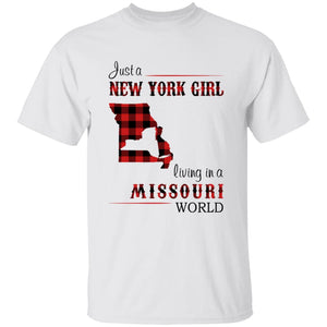 Just A New York Girl Living In A Missouri World T-shirt - T-shirt Born Live Plaid Red Teezalo