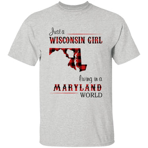 Just A Wisconsin Girl Living In A Maryland World T-shirt - T-shirt Born Live Plaid Red Teezalo