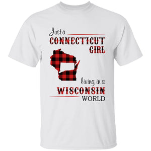 Just A Connecticut Girl Living In A Wisconsin World T-shirt - T-shirt Born Live Plaid Red Teezalo