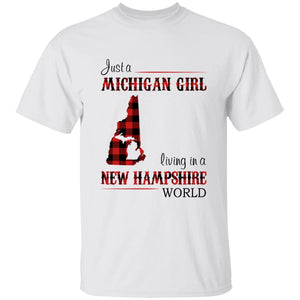 Just A Michigan Girl Living In A New Hampshire World T-shirt - T-shirt Born Live Plaid Red Teezalo