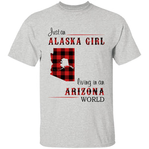 Just An Alaska Girl Living In An Arizona World T-shirt - T-shirt Born Live Plaid Red Teezalo