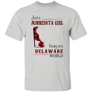 Just A Minnesota Girl Living In A Delaware World T-shirt - T-shirt Born Live Plaid Red Teezalo