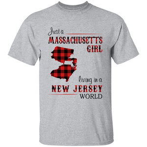 Just A Massachusetts Girl Living In A New Jersey World T-shirt - T-shirt Born Live Plaid Red Teezalo
