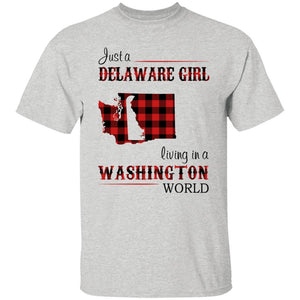 Just A Delaware Girl Living In A Washington World T-shirt - T-shirt Born Live Plaid Red Teezalo