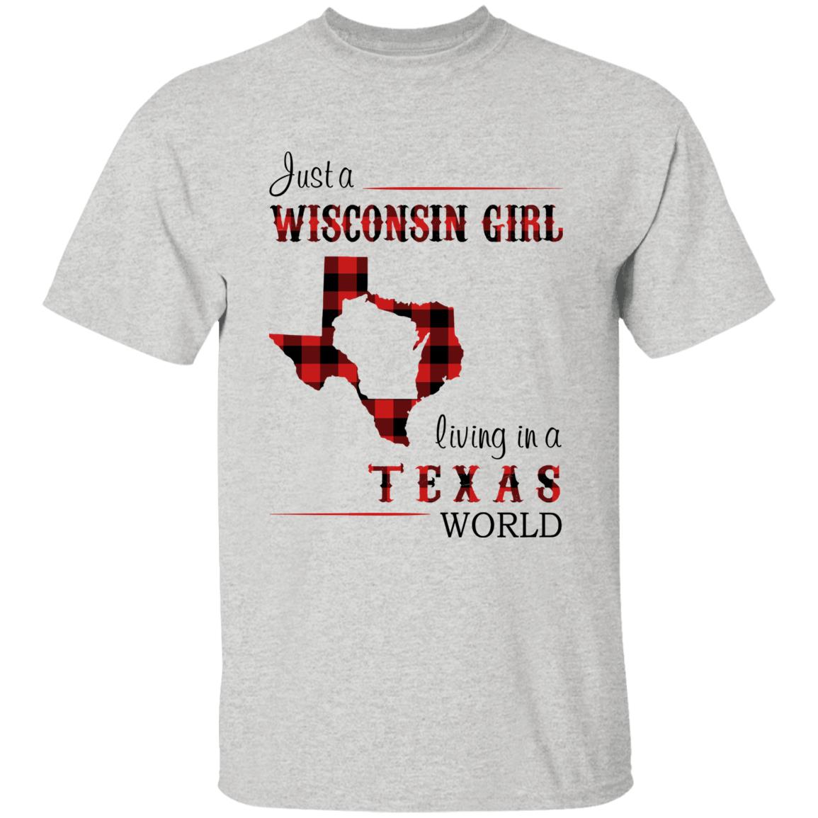 Just A Wisconsin Girl Living In A Texas World T-shirt - T-shirt Born Live Plaid Red Teezalo