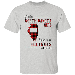 Just A North Dakota Girl Living In An Illinois World T-shirt - T-shirt Born Live Plaid Red Teezalo