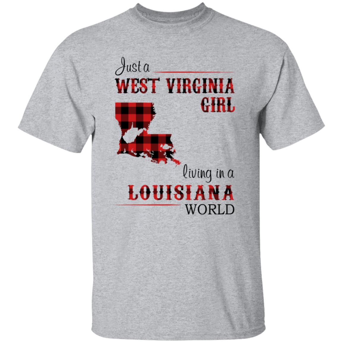 Just A West Virginia Girl Living In A Louisiana World T-shirt - T-shirt Born Live Plaid Red Teezalo