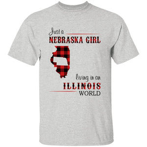 Just A Nebraska Girl Living In An Illinois World T-shirt - T-shirt Born Live Plaid Red Teezalo