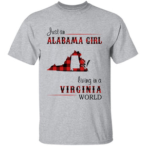Just An Alabama  Girl Living In A Virginia World T-shirt - T-shirt Born Live Plaid Red Teezalo