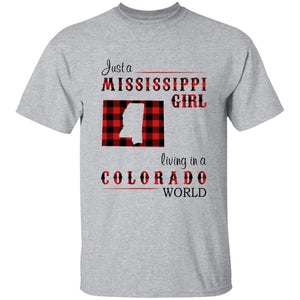 Just A Mississippi Girl Living In A Colorado World T-shirt - T-shirt Born Live Plaid Red Teezalo