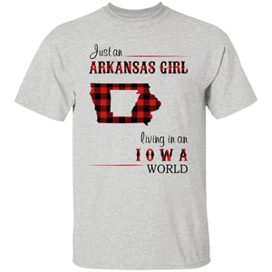 Just An Arkansas Girl Living In An Iowa World T-shirt - T-shirt Born Live Plaid Red Teezalo