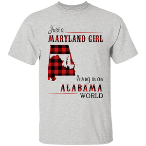 Just A Maryland Girl Living In An Alabama World T-shirt - T-shirt Born Live Plaid Red Teezalo