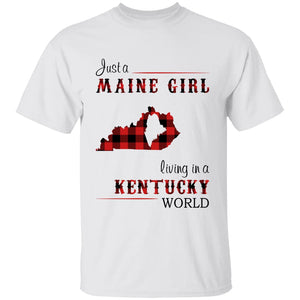 Just A Maine Girl Living In A Kentucky World T-shirt - T-shirt Born Live Plaid Red Teezalo