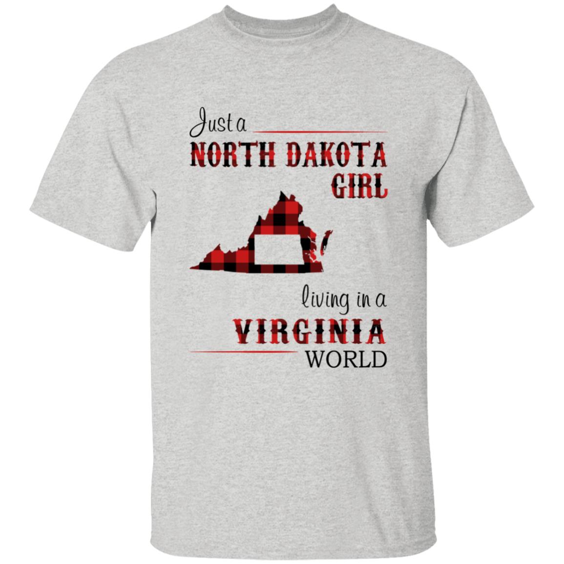 Just A North Dakota Girl Living In A Virginia World T-shirt - T-shirt Born Live Plaid Red Teezalo