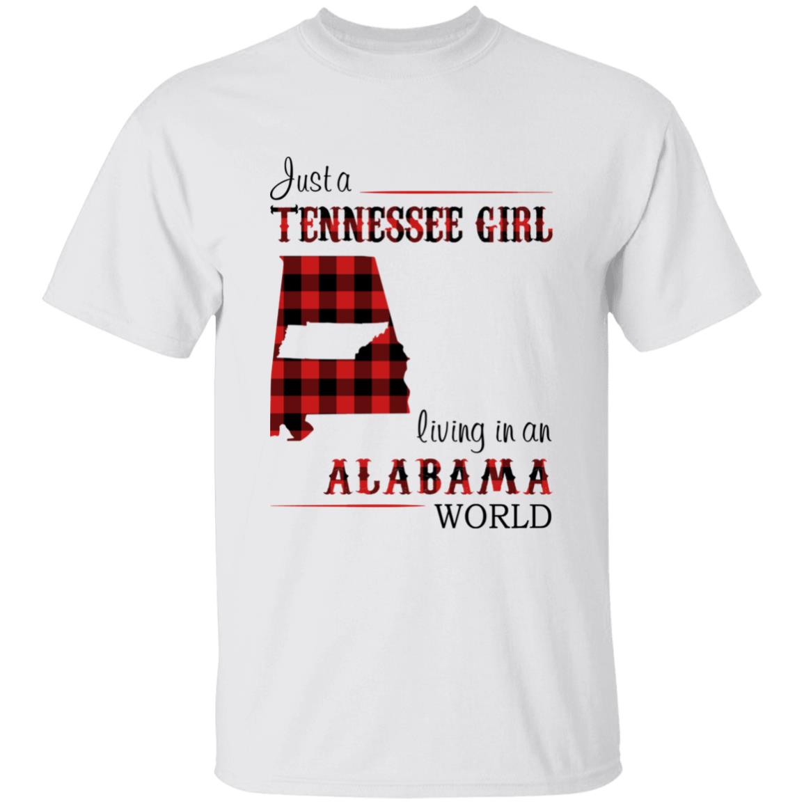 Just A Tennessee Girl Living In An Alabama World T-shirt - T-shirt Born Live Plaid Red Teezalo