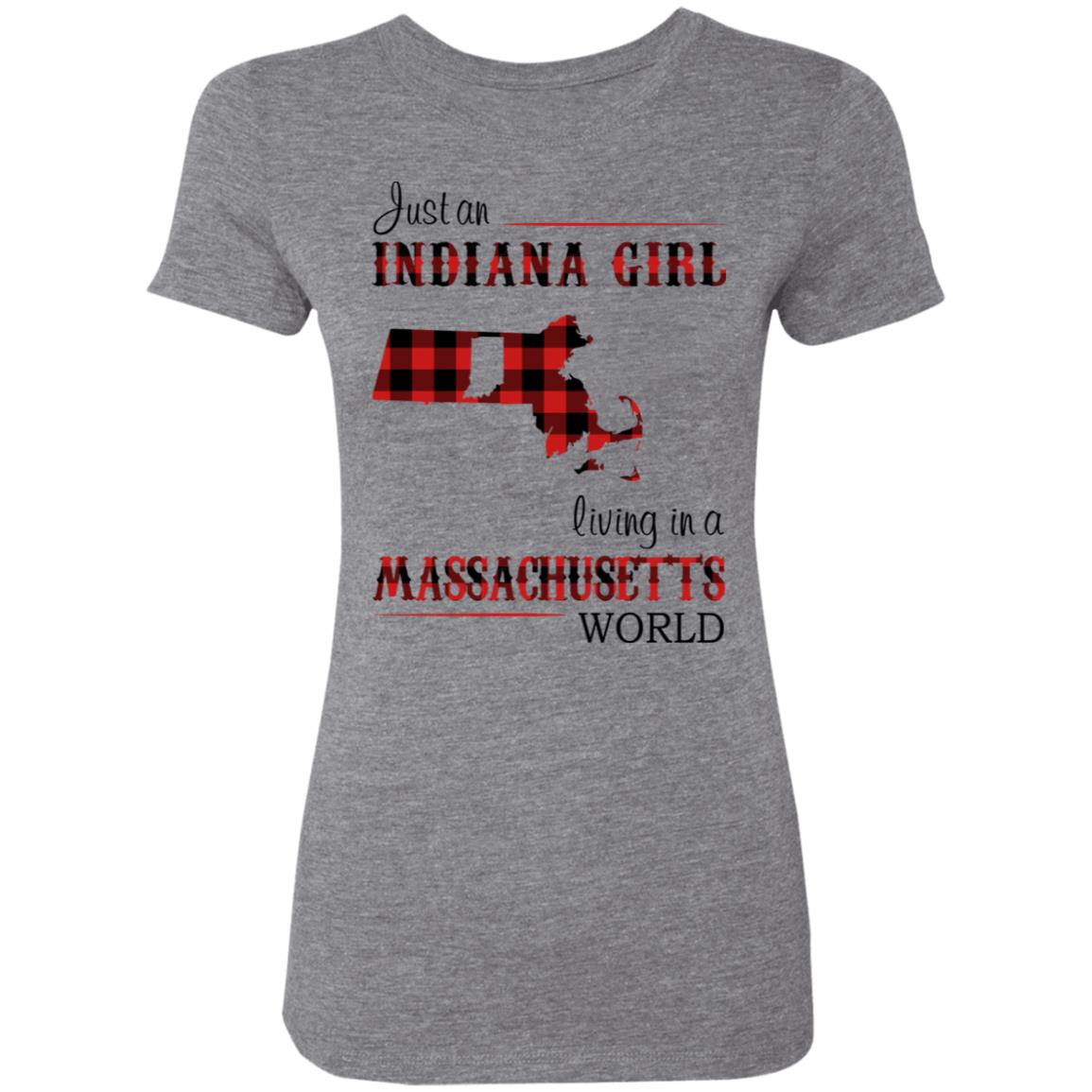 Just An Indiana Girl Living In A Massachusetts World T-Shirt - T-shirt Born Live Plaid Red Teezalo