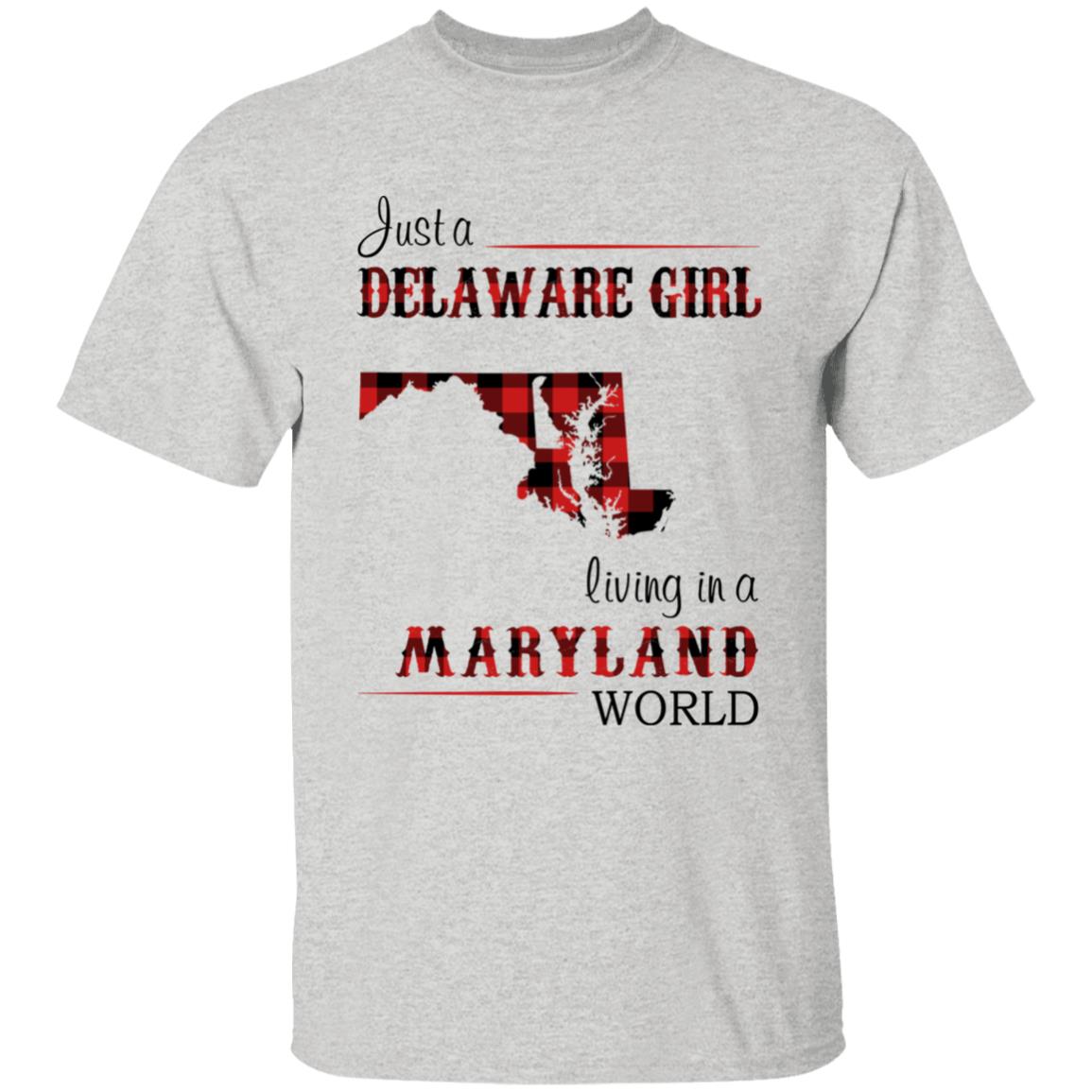 Just A Delaware Girl Living In A Maryland World T-shirt - T-shirt Born Live Plaid Red Teezalo