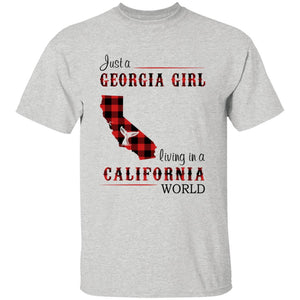 Just A Georgia Girl Living In A California World T-shirt - T-shirt Born Live Plaid Red Teezalo