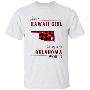 Just A Hawaii Girl Living In An Oklahoma World T-shirt - T-shirt Born Live Plaid Red Teezalo