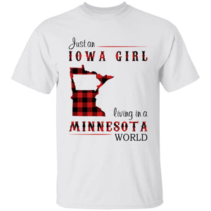 Just An Iowa Girl Living In A Minnesota World T-shirt - T-shirt Born Live Plaid Red Teezalo