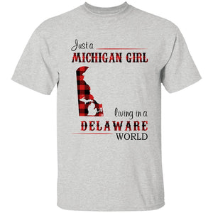 Just A Michigan Girl Living In A Delaware World T-shirt - T-shirt Born Live Plaid Red Teezalo