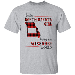 Just A North Dakota Girl Living In A Missouri World T-shirt - T-shirt Born Live Plaid Red Teezalo