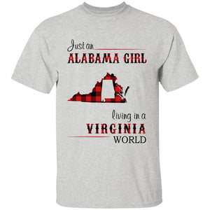 Just An Alabama  Girl Living In A Virginia World T-shirt - T-shirt Born Live Plaid Red Teezalo