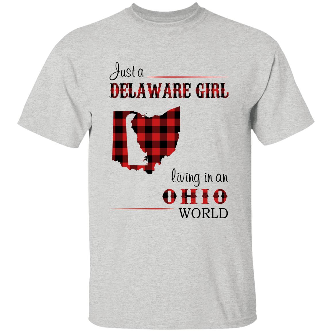 Just A Delaware Girl Living In An Ohio World T-Shirt - T-shirt Born Live Plaid Red Teezalo