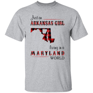 Just An Arkansas Girl Living In A Maryland World T-shirt - T-shirt Born Live Plaid Red Teezalo