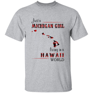 Just A Michigan Girl Living In A Hawaii World T-shirt - T-shirt Born Live Plaid Red Teezalo