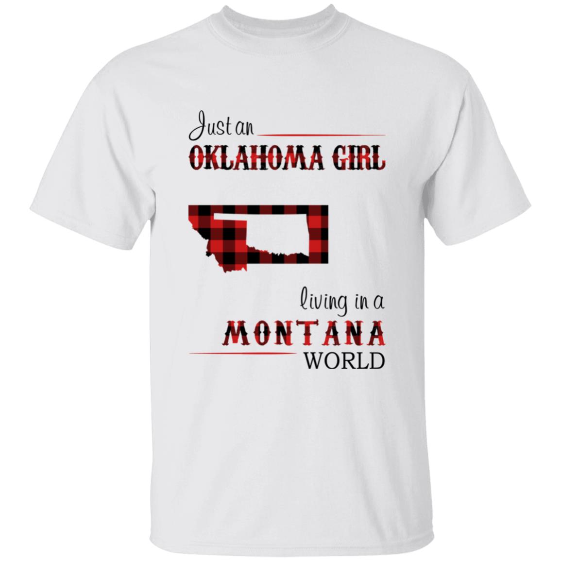 Just An Oklahoma Girl Living In A Montana World T-shirt - T-shirt Born Live Plaid Red Teezalo