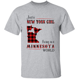 Just A New York Girl Living In A Minnesota World T-shirt - T-shirt Born Live Plaid Red Teezalo