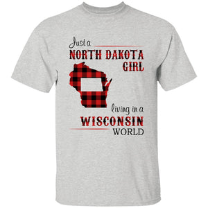 Just A North Dakota Girl Living In A Wisconsin World T-shirt - T-shirt Born Live Plaid Red Teezalo