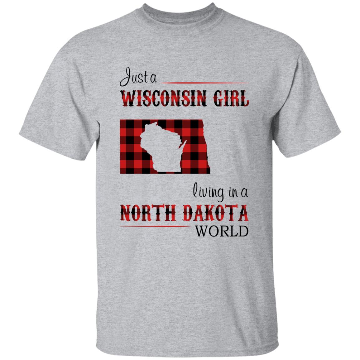 Just A Wisconsin Girl Living In A North Dakota World T-shirt - T-shirt Born Live Plaid Red Teezalo