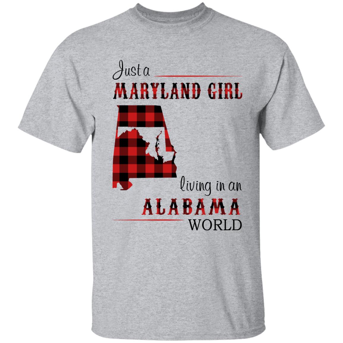 Just A Maryland Girl Living In An Alabama World T-shirt - T-shirt Born Live Plaid Red Teezalo