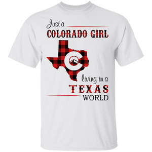 Just A Colorado Girl Living In A Texas  World T-shirt - T-shirt Born Live Plaid Red Teezalo