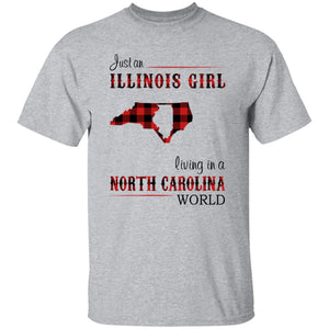 Just An Illinois Girl Living In A North Carolina World T-shirt - T-shirt Born Live Plaid Red Teezalo