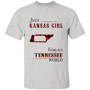 Just A Kansas Girl Living In A Tennessee World T-shirt - T-shirt Born Live Plaid Red Teezalo