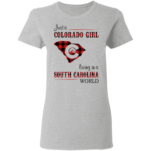 Just A Colorado Girl Living In A South Carolina World T-shirt - T-shirt Born Live Plaid Red Teezalo