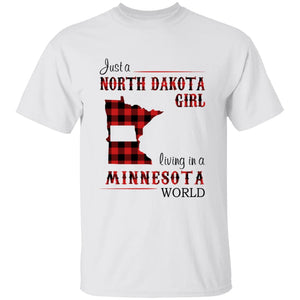 Just A North Dakota Girl Living In A Minnesota World T-shirt - T-shirt Born Live Plaid Red Teezalo