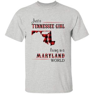 Just A Tennessee Girl Living In A Maryland World T-shirt - T-shirt Born Live Plaid Red Teezalo