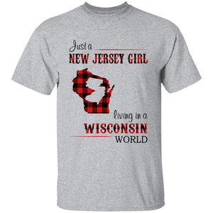 Just A New Jersey Girl Living In A Wisconsin World T-shirt - T-shirt Born Live Plaid Red Teezalo
