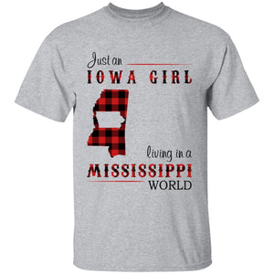 Just An Iowa Girl Living In A Mississippi World T-shirt - T-shirt Born Live Plaid Red Teezalo
