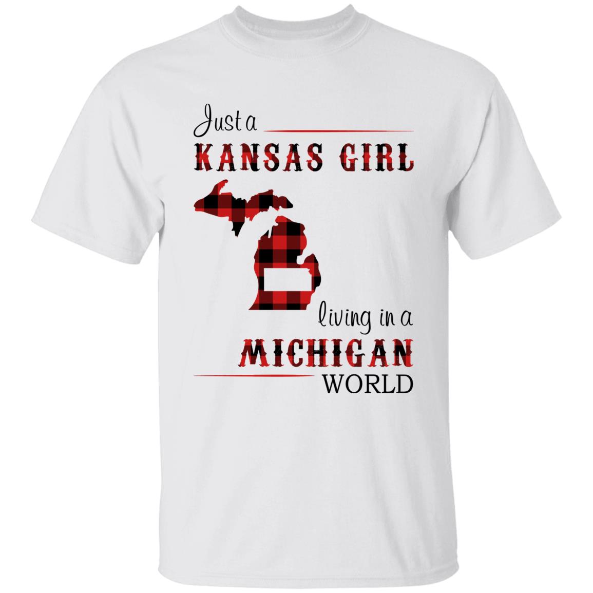 Just A Kansas Girl Living In A Michigan World T-shirt - T-shirt Born Live Plaid Red Teezalo