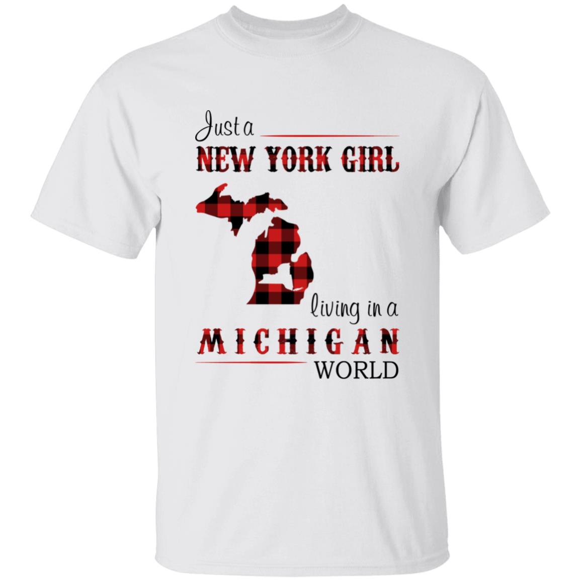 Just A New York Girl Living In A Michigan World T-shirt - T-shirt Born Live Plaid Red Teezalo