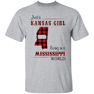 Just A Kansas Girl Living In A Mississippi World T-shirt - T-shirt Born Live Plaid Red Teezalo
