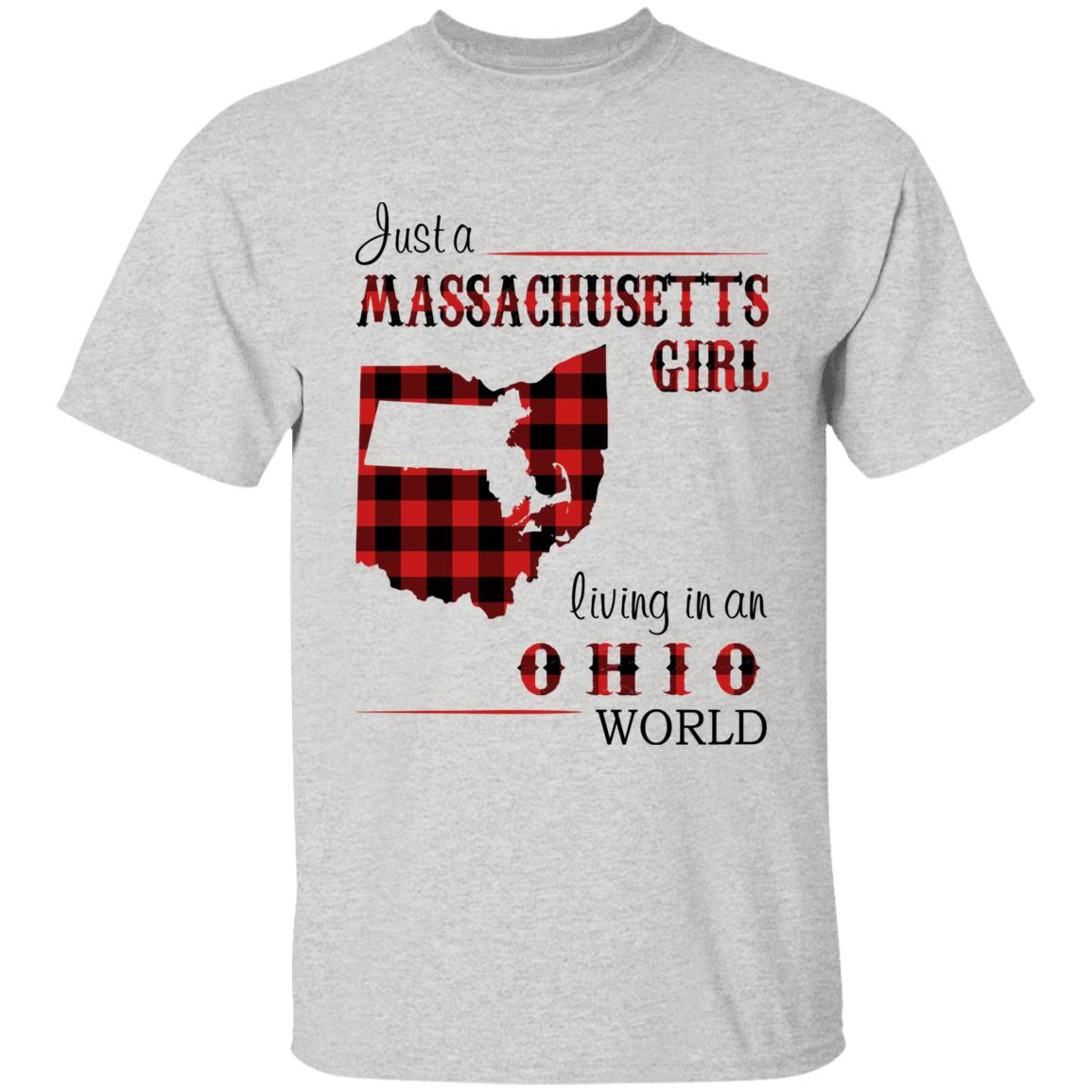 Just A Massachusetts Girl Living In An Ohio World T-shirt - T-shirt Born Live Plaid Red Teezalo