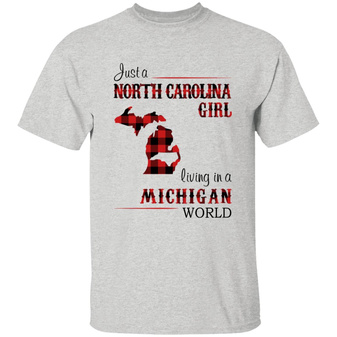 Just A North Carolina Girl Living In A Michigan World T-shirt - T-shirt Born Live Plaid Red Teezalo