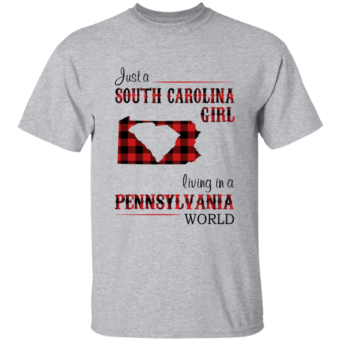 Just A South Carolina Girl Living In A Pennsylvania World T-shirt - T-shirt Born Live Plaid Red Teezalo
